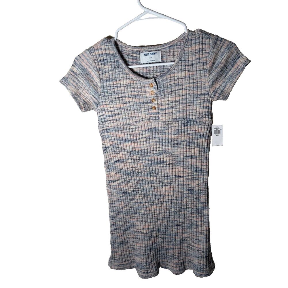 Old Navy Girl's Dress Medium 8 Ribbed Knit Short Sleeve Shift Multicolor NWT